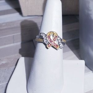 Cancer awareness Womens ring Pink rhinestones